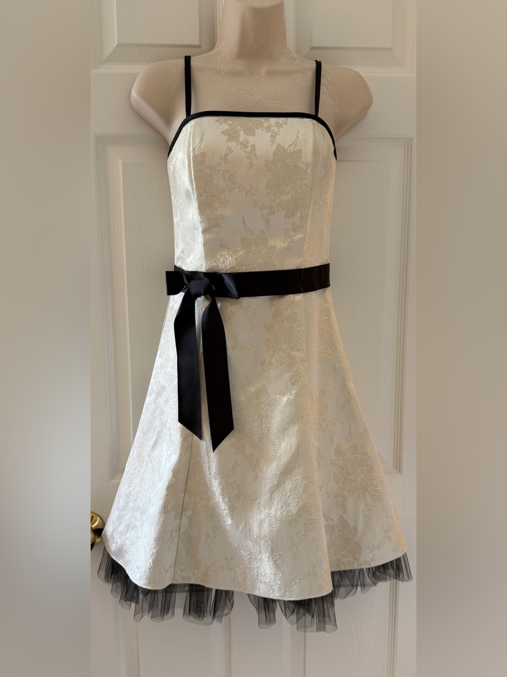 Jessica McClintock Gunne Sax Ivory Brocade Tulle Cocktail Party Dress *LIKE NEW*